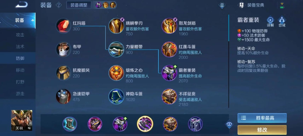 王者荣耀赛季关羽出装是什么